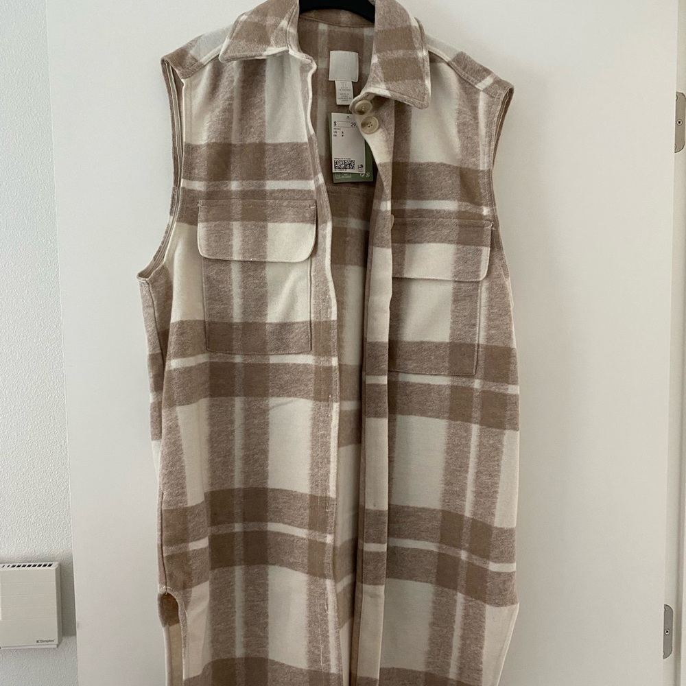 H&M check Long Vest, wool blend size S